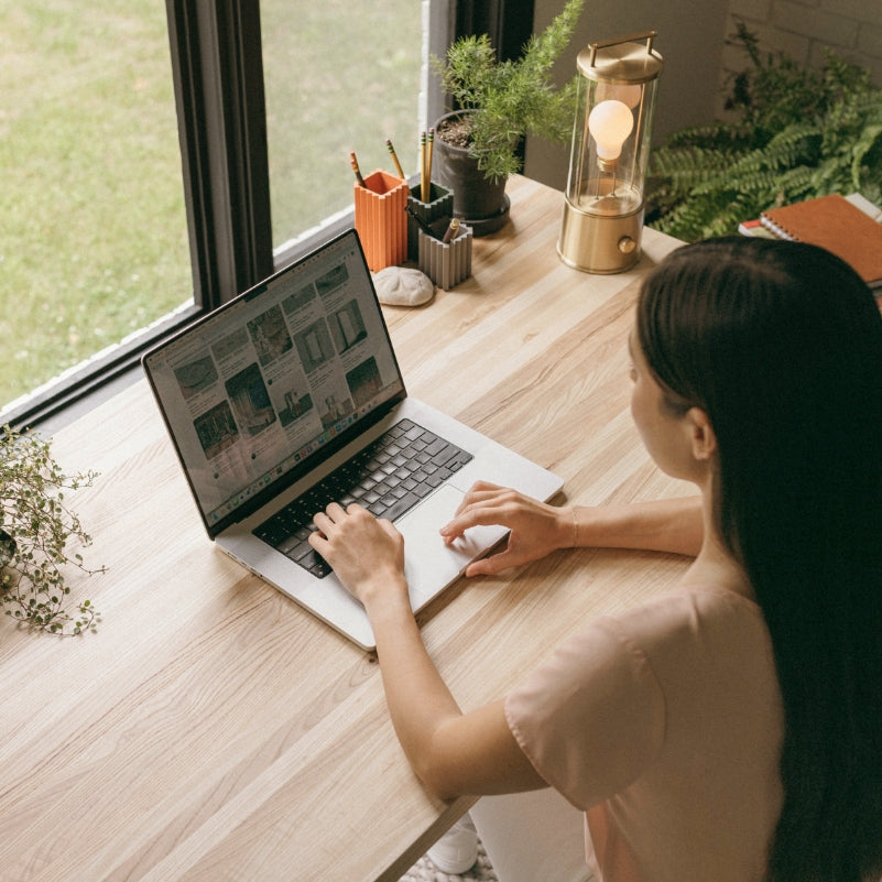 Elements Wood Desk - Desert Rose in lifestyle shot